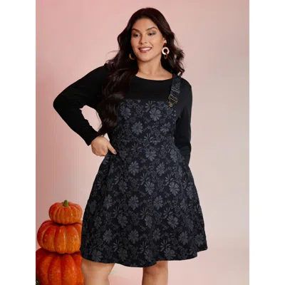 Bloomchic Fall Floral Textured Pockets Mini Dress In Blue