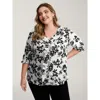 Bloomchic Fall Silhouette Florals Button Ruffled Blouse In White