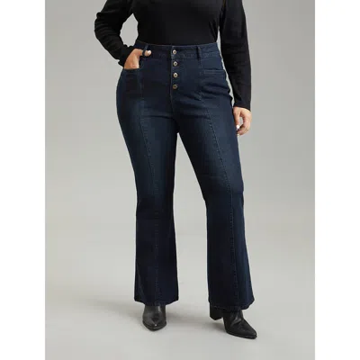 Bloomchic Flare Leg Button Fly Seam Detail Moderately Stretchy Jeans In Midnight