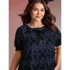 Bloomchic Flocked Texture Shirred Contrast Blouse In Multi