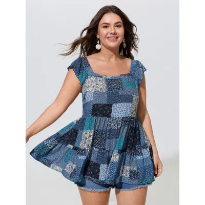 Bloomchic Floral Collage Print Layered Tank Top In Indigo