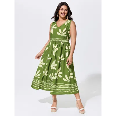 Bloomchic Floral Drama Cinched-waist Maxi Dress In Green