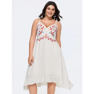 Bloomchic Floral Embroidered Flowy Midi Dress In White