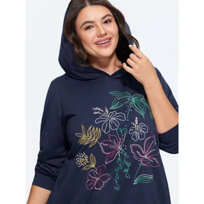 Bloomchic Floral Embroidered Hoodie Sweatshirt In Blue