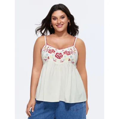 Bloomchic Floral Embroidered Neckline Babydoll Top In Black