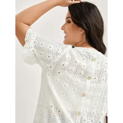 Bloomchic Floral Eyelet Trim Ruffled Hem Top In White