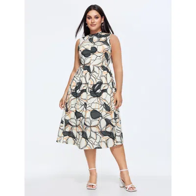 Bloomchic Floral Geometric Print Ruched Pockets Midi Dress In Multi