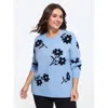 Bloomchic Floral Jacquard Crew Neck Loose Pullover In Blue