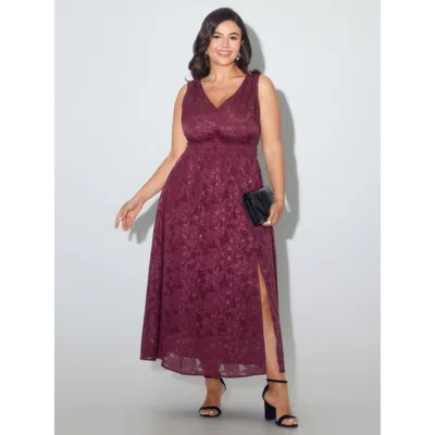 Bloomchic Floral Jacquard Shirred Waist Side Slit Maxi Dress In Purple