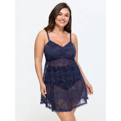 Bloomchic Floral Lace Adjustable Strap Babydoll Nightgown In Blue