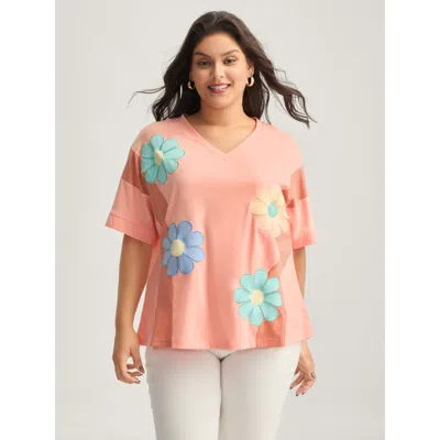 Bloomchic Floral Patchwork Embroidery Color Block T-shirt In Multicolor