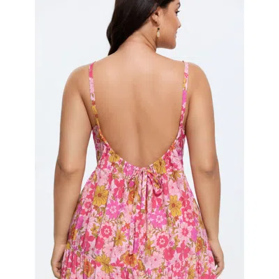 Bloomchic Floral Print Adjustable Backless Drawstring Maxi Dress In Pink