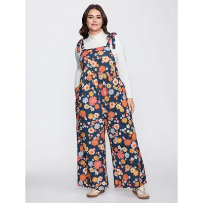 Bloomchic Floral Print Adjustable Shoulder-tie Pockets Jumpsuit In Purple