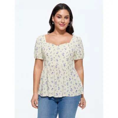Bloomchic Floral Print Back-bow Flared Blouse In White