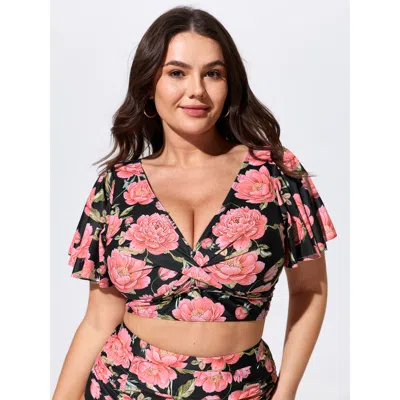 Bloomchic Floral Print Backless Swim Top In Multi