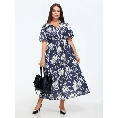 Bloomchic Floral Print Belted Flowy Maxi Dress In Indigo