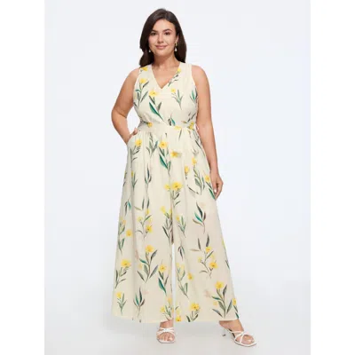 Bloomchic Floral Print Belted Sleeveless Wide Leg Jumpsuit In Multi