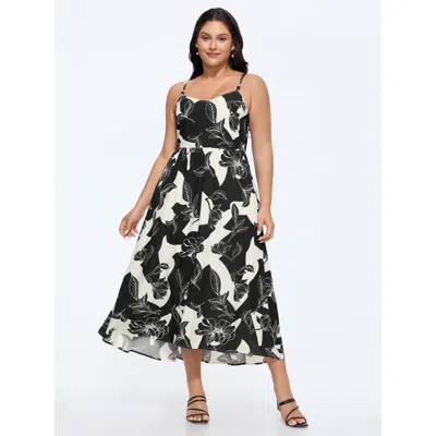 Bloomchic Floral Print Cami Flowy-fit Midi Dress In Black