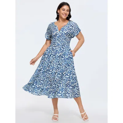 Bloomchic Floral Print Cinched-waist Midi Dress In Multi