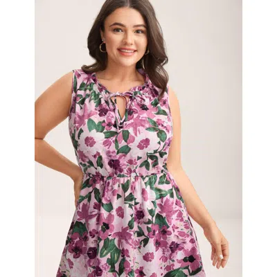 Bloomchic Floral Print Cinched-waist Pockets Midi Dress In Multi