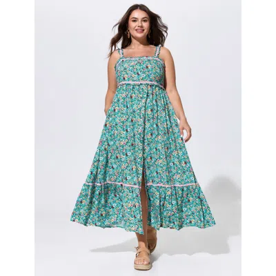 Bloomchic Floral Print Color Contrast Cami Maxi Dress In Blue