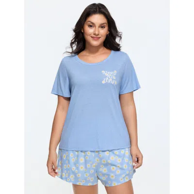 Bloomchic Floral Print Color Contrast Pajama Set In Blue
