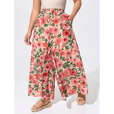 Bloomchic Floral Print Color Contrast Pants In Multi