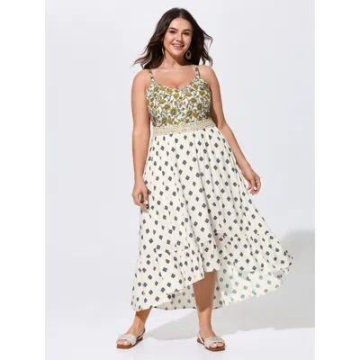 Bloomchic Floral Print Contrast High Low Hem Midi Dress In Multi