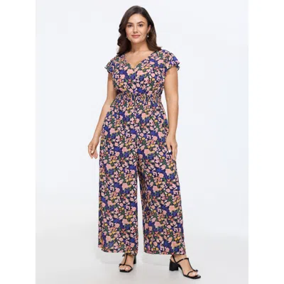 Bloomchic Floral Print Cut-out Back Jumpsuit In Multi