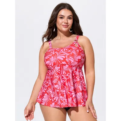 Bloomchic Floral Print Cut-out Strap Swim Top In Orange