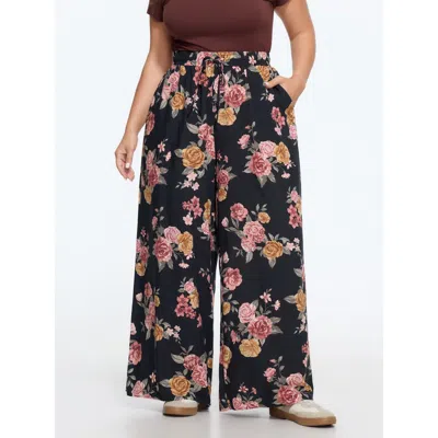 Bloomchic Floral Print Drawstring Waist Wide‑leg Pants In Multi