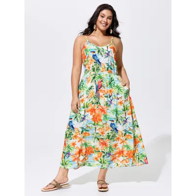 Bloomchic Floral Print Flowy Cami Maxi Dress In Green