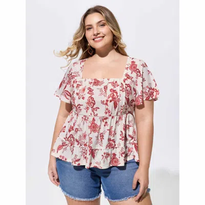 Bloomchic Floral Print Flowy Knit Top In White