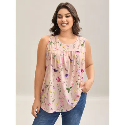 Bloomchic Floral Print Flowy Pleated Tank Top In Animal Print