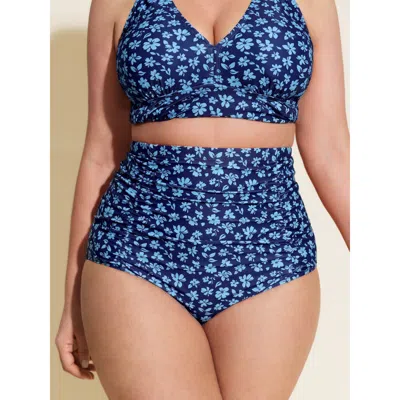 Bloomchic Floral Print High Waisted Swim Bottoms In Blue