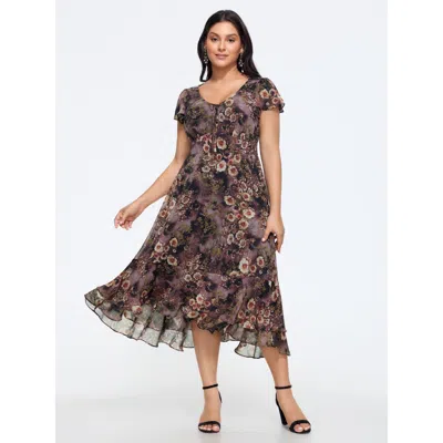 Bloomchic Floral Print High‑low Hem Chiffon Midi Dress In Green