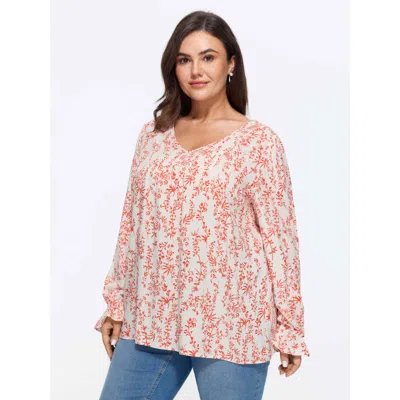 Bloomchic Floral Print Long Sleeve Blouse In Ivory