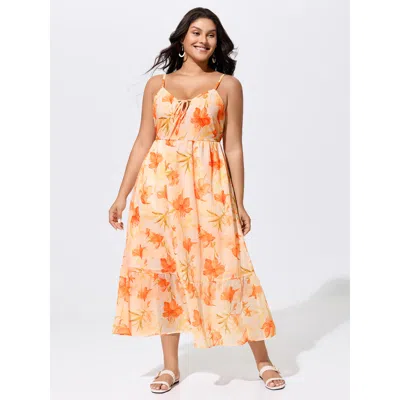 Bloomchic Floral Print Neck-tie Flowy Maxi Dress In Multi