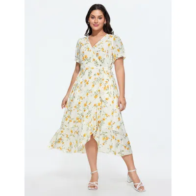 Bloomchic Floral Print Petal Hem Flowy Midi Dress In Multi