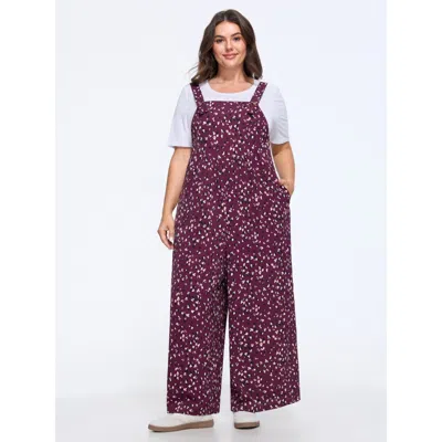 Bloomchic Floral Print Pocket Adjustable Shoulder Straps Jumpsuit In Purple