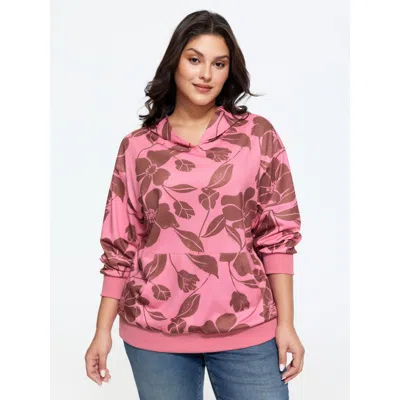 Bloomchic Floral Print Pocket Hooded Sweatshirt In Watermelon