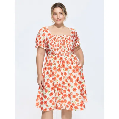 Bloomchic Floral Print Pockets Puff Sleeve Mini Dress In Multi