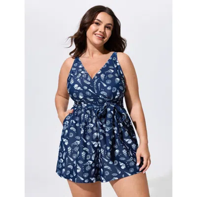 Bloomchic Floral Print Pockets Swim Romper In Black