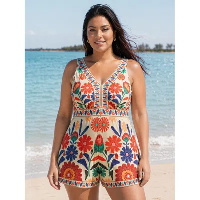 Bloomchic Floral Print Pockets Swim Romper In Multi