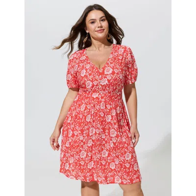 Bloomchic Floral Print Puffy Sleeve Flowy Mini Dress