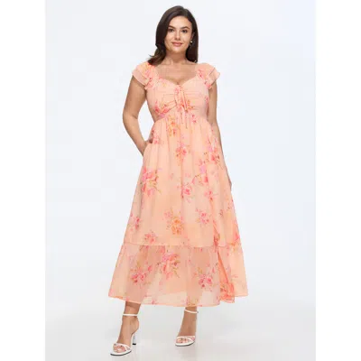 Bloomchic Floral Print Ruched Ruffled Maxi Dress In Mistyrose
