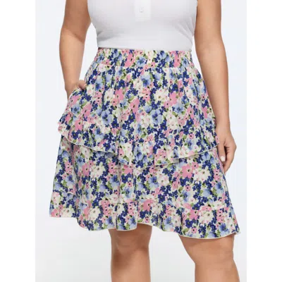 Bloomchic Floral Print Ruffled Edge Mini Skirt In Navy