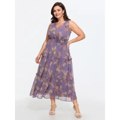 Bloomchic Floral Print Ruffled Edge Tiered Maxi Dress In Purple