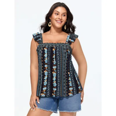 Bloomchic Floral Print Ruffled Straps Tank Top In Multi
