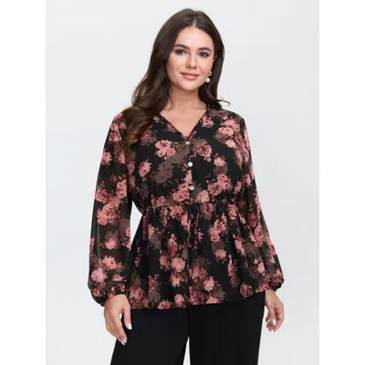 Bloomchic Floral Print Sheer Ruffled Blouse In Multi